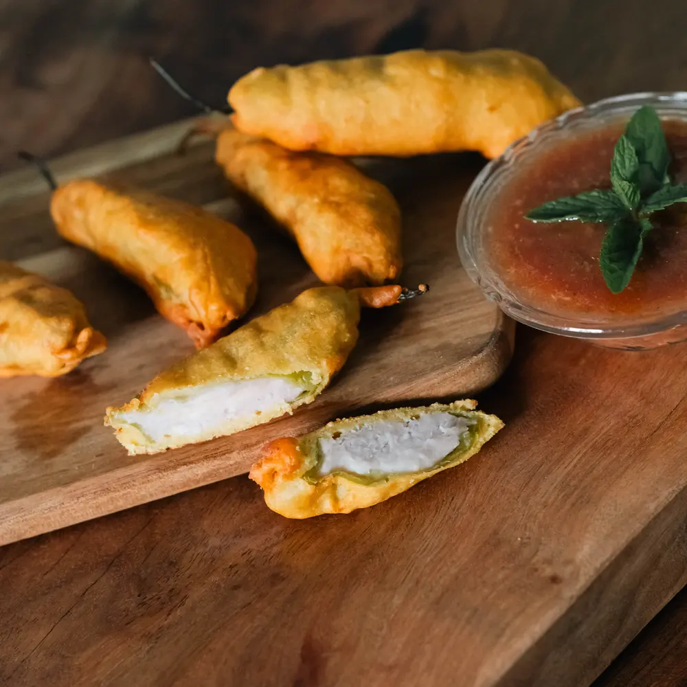 Piment farci on a wooden board